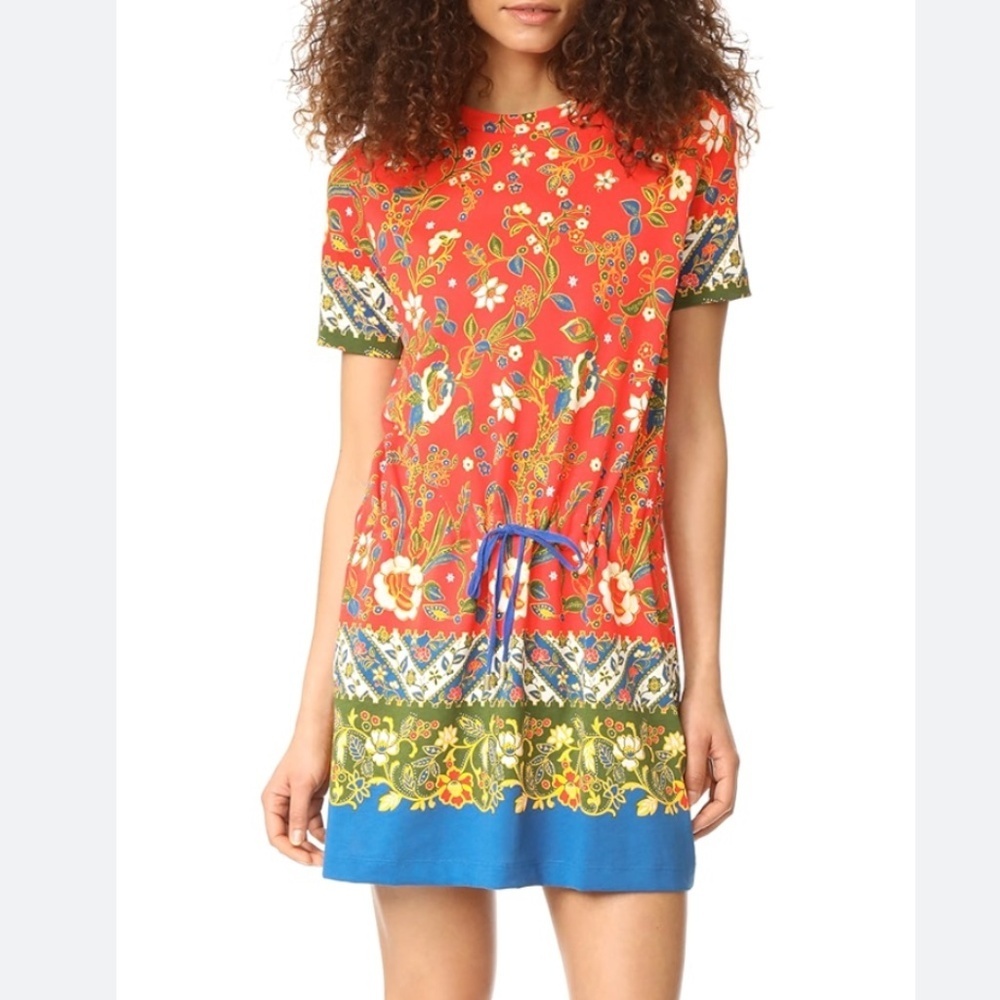 Tory Burch Jessie Samba Batik Red Floral Print Tee Shirt Dress S